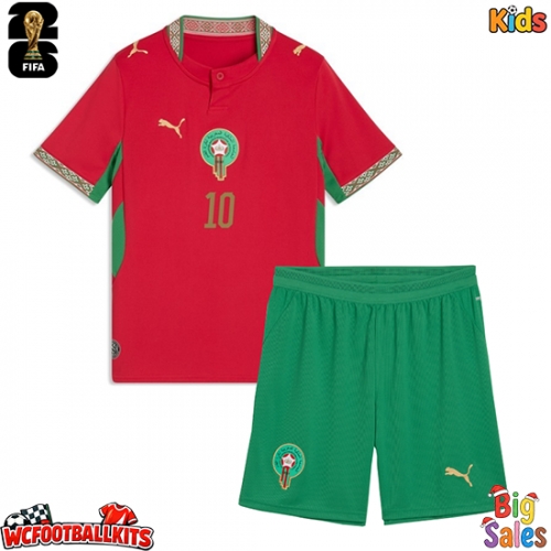 Morocco Brahim Diaz #10 Replica Home Stadium Kit for Kids World Cup 2026 Short Sleeve (+ pants)
